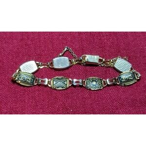 Vintage Midas "ia" Damascene Link Bracelet Black Gold Geometric Toledo Spain  7"